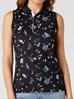 RLX Ralph Lauren Black Multi Tailored Fit Performance Sleeveless Polo Size Large
